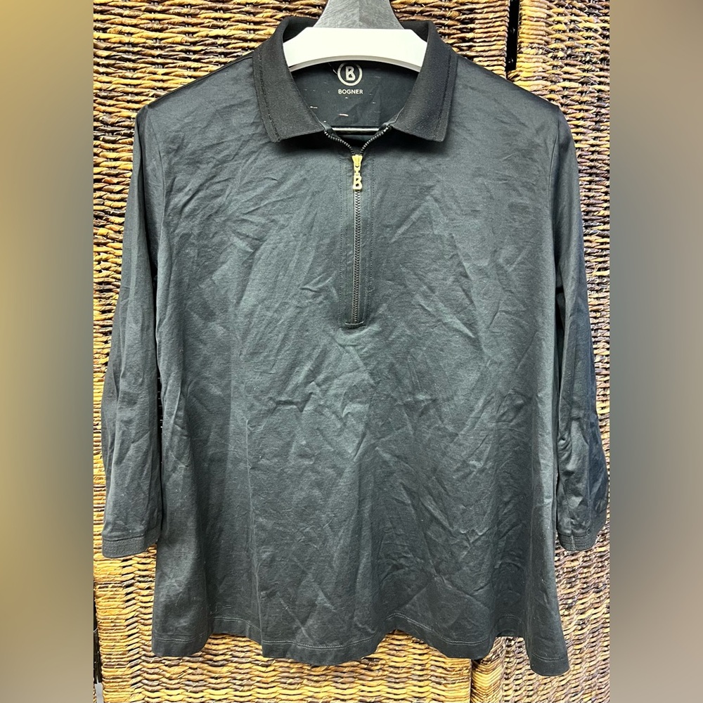 Bogner Womens Black Quarter-Zip Shirt- Size:16, XXL,‎ Gold B Zipper